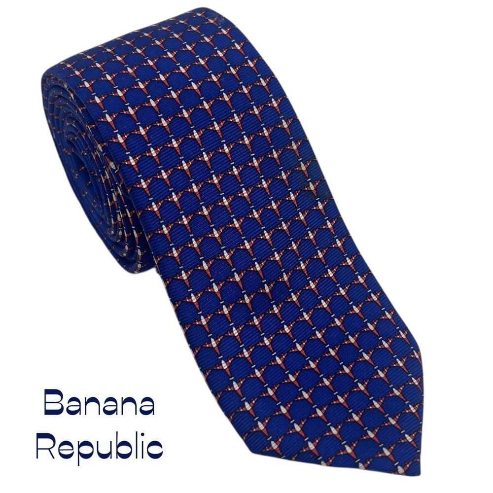 Banana Republic Blue Red Airplane Print Silk Skinny Necktie NWOT
